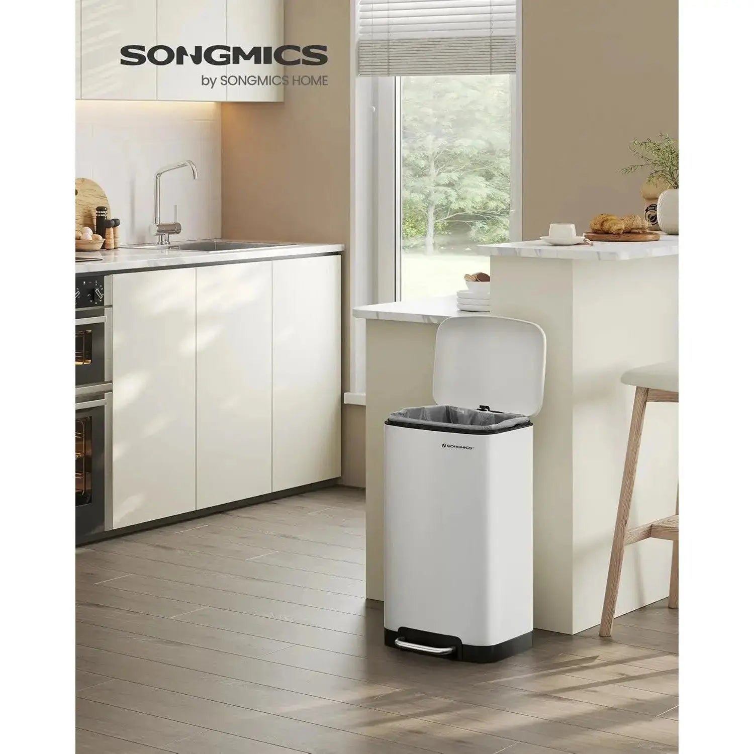 Mülleimer Küche 30L Stahl Weiss von Songmics