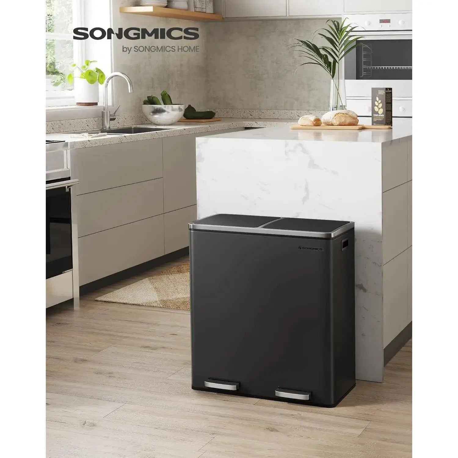 Mülleimer Mülltrennsystem 60L Softclose Schwarz von Songmics