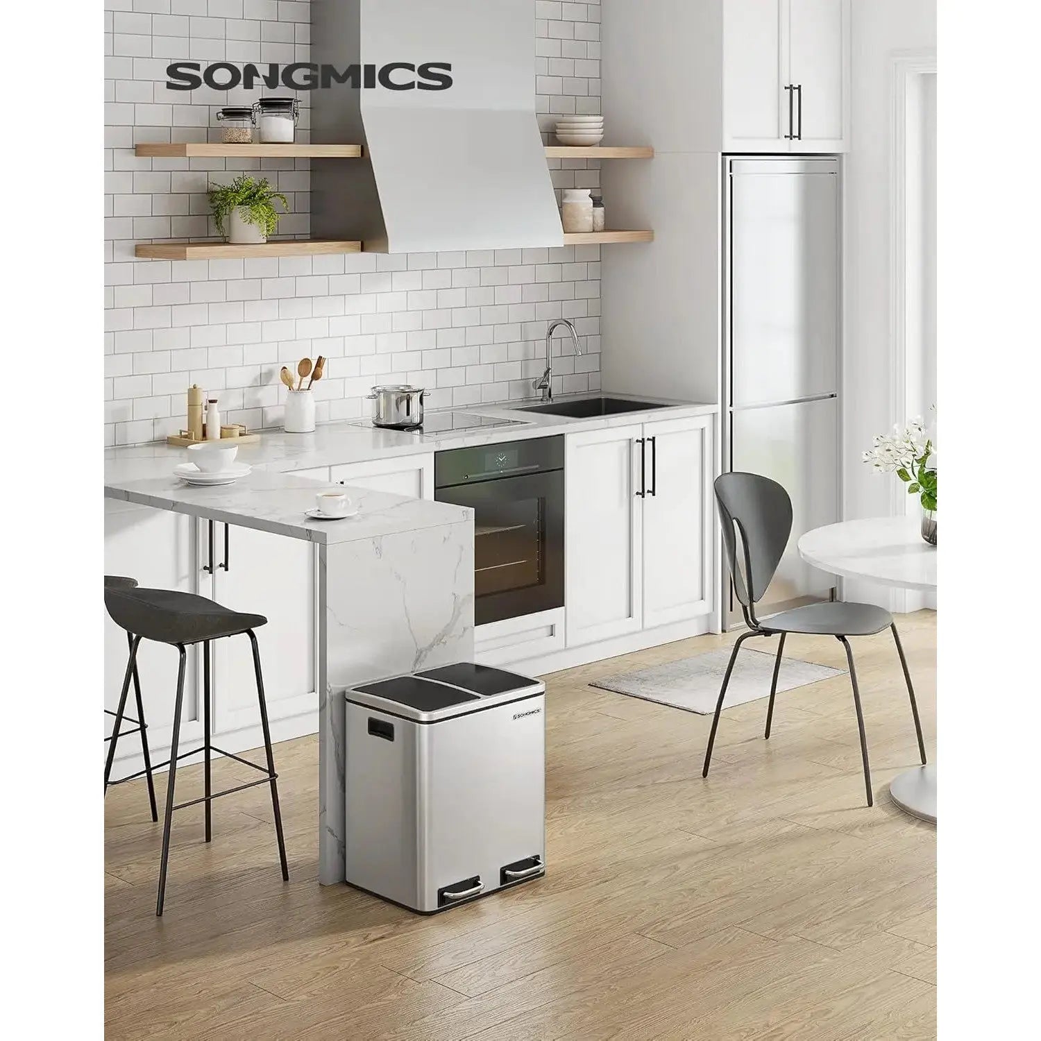 Mülleimer Küche Mülltrennsystem Softclose Metallicsilber von Songmics