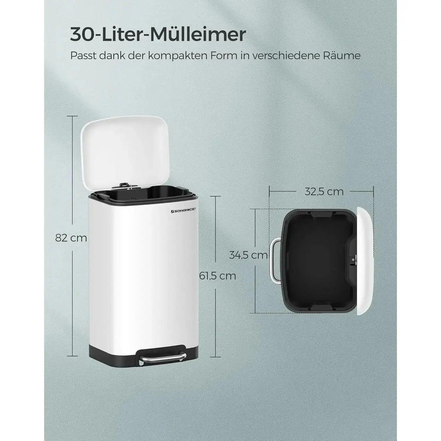 Mülleimer Küche 30L Stahl Weiss von Songmics