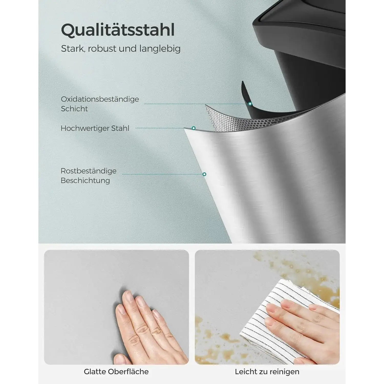 Mülleimer Küche 3-Fächer Treteimer Silber-Schwarz von Songmics