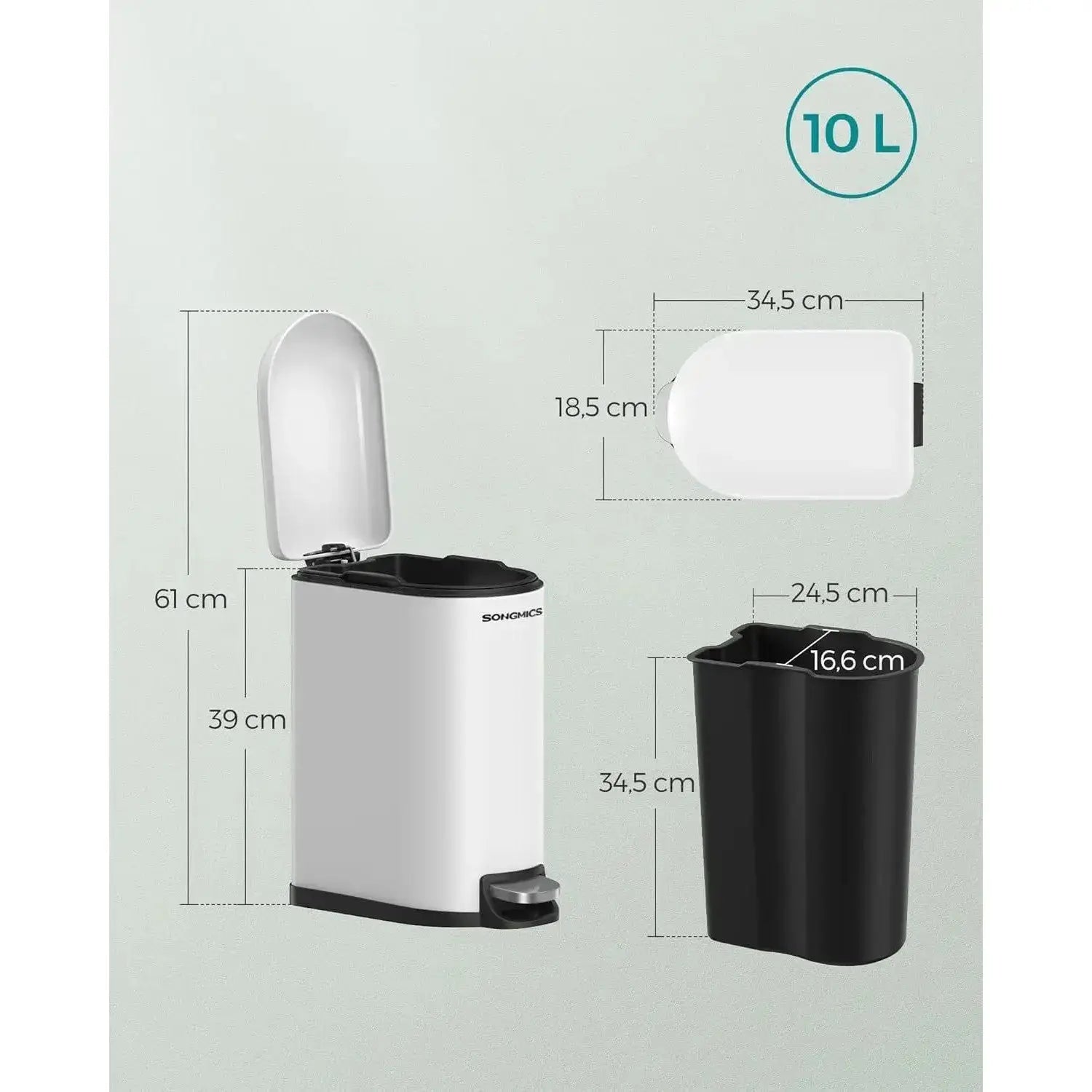 Abfalleimer Badezimmer 10L Stahl Wolkenweiss von Songmics
