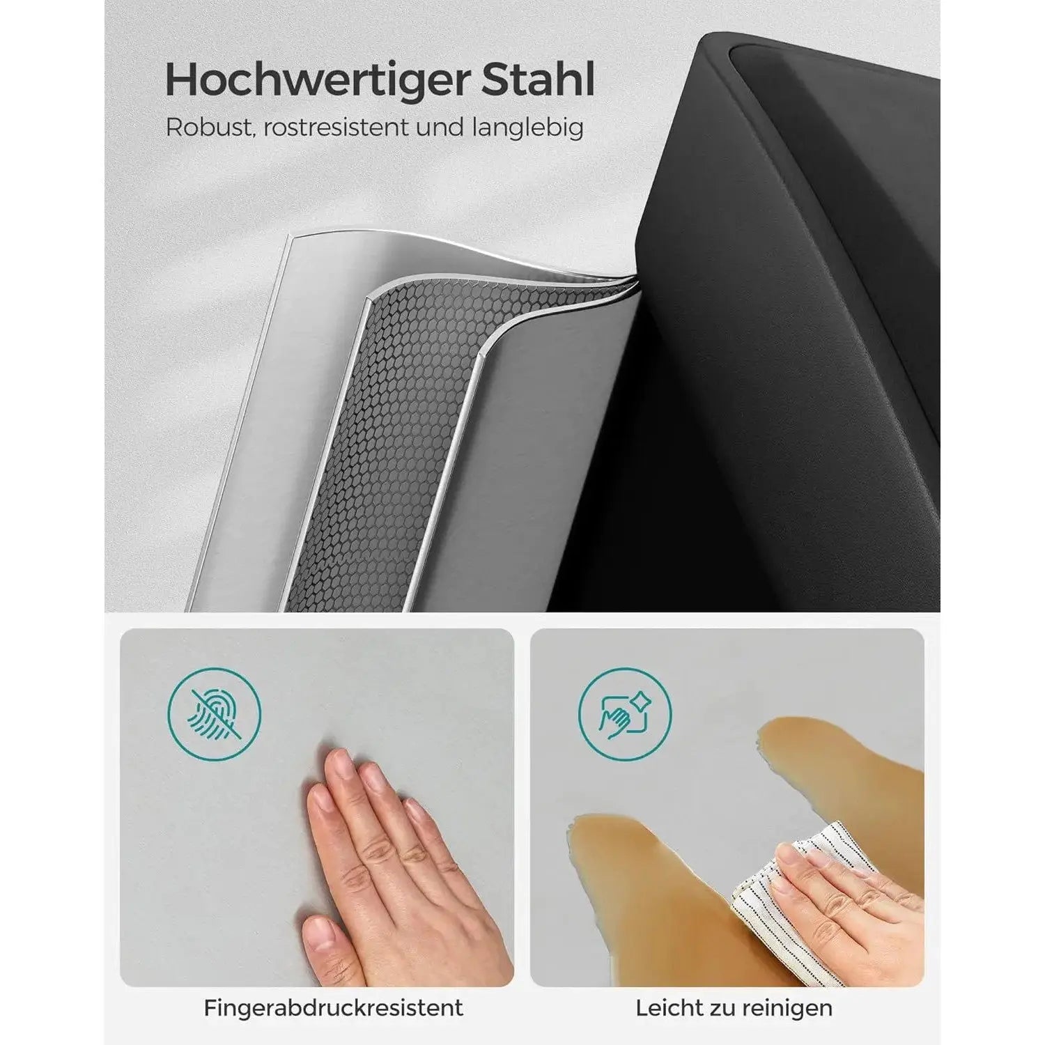 Mülleimer Küche 24L Mülltrennsystem 3 Fächer silbern-schwarz inkl. Müllsäcke von Songmics