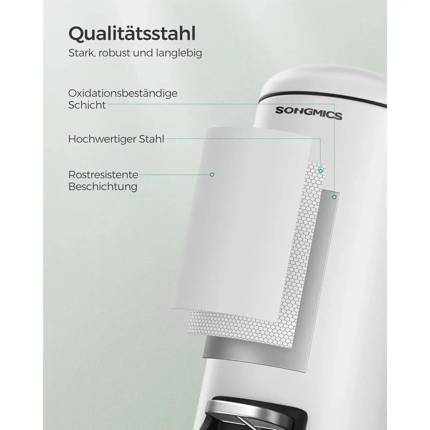 Abfalleimer Badezimmer 10L Stahl Wolkenweiss von Songmics