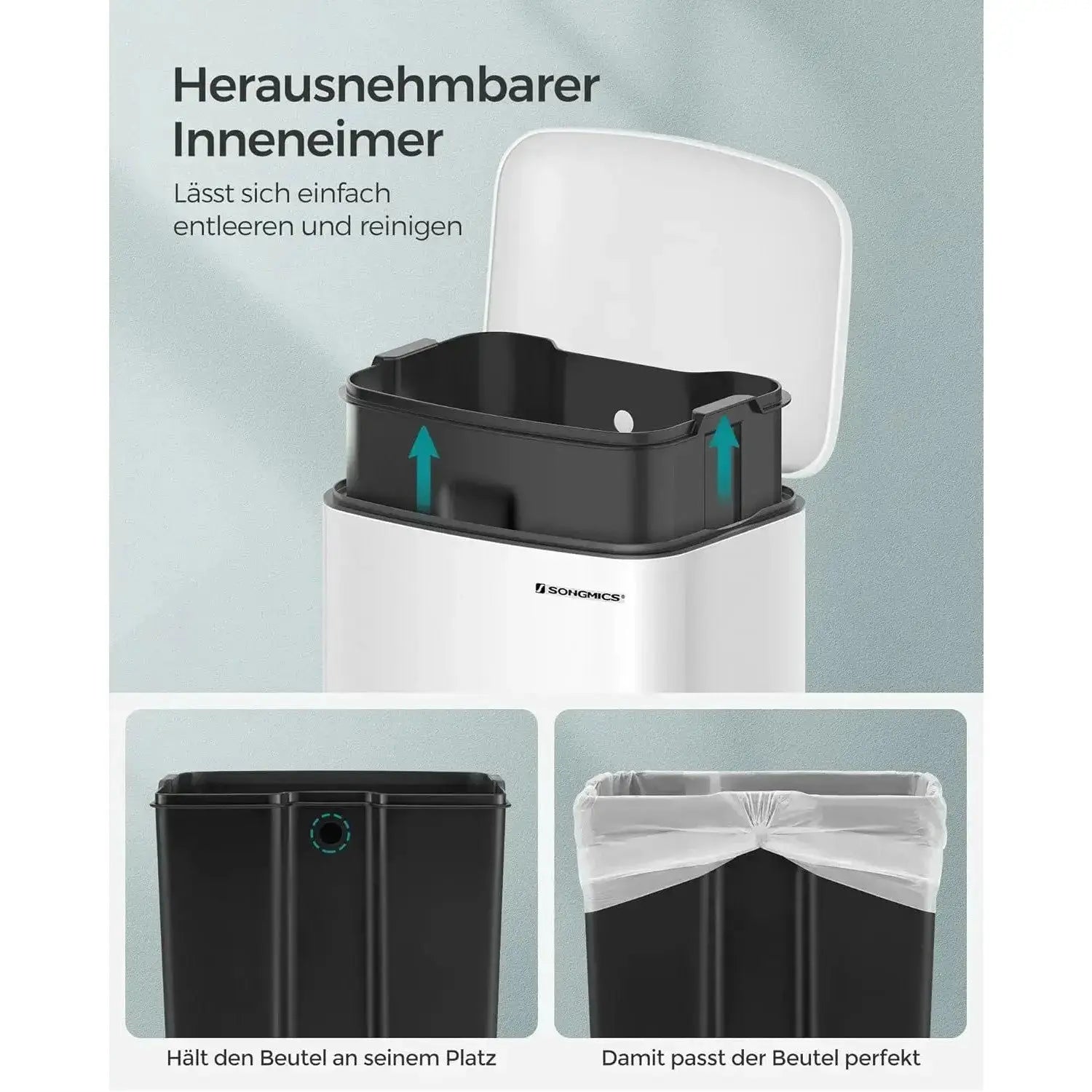 Mülleimer Küche 30L Stahl Weiss von Songmics