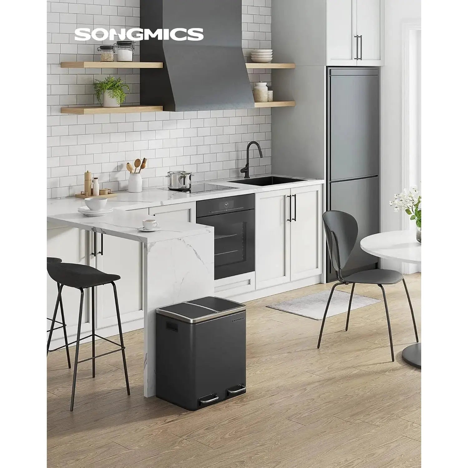 Mülleimer Küche Mülltrennsystem Softclose Tintenschwarz von Songmics