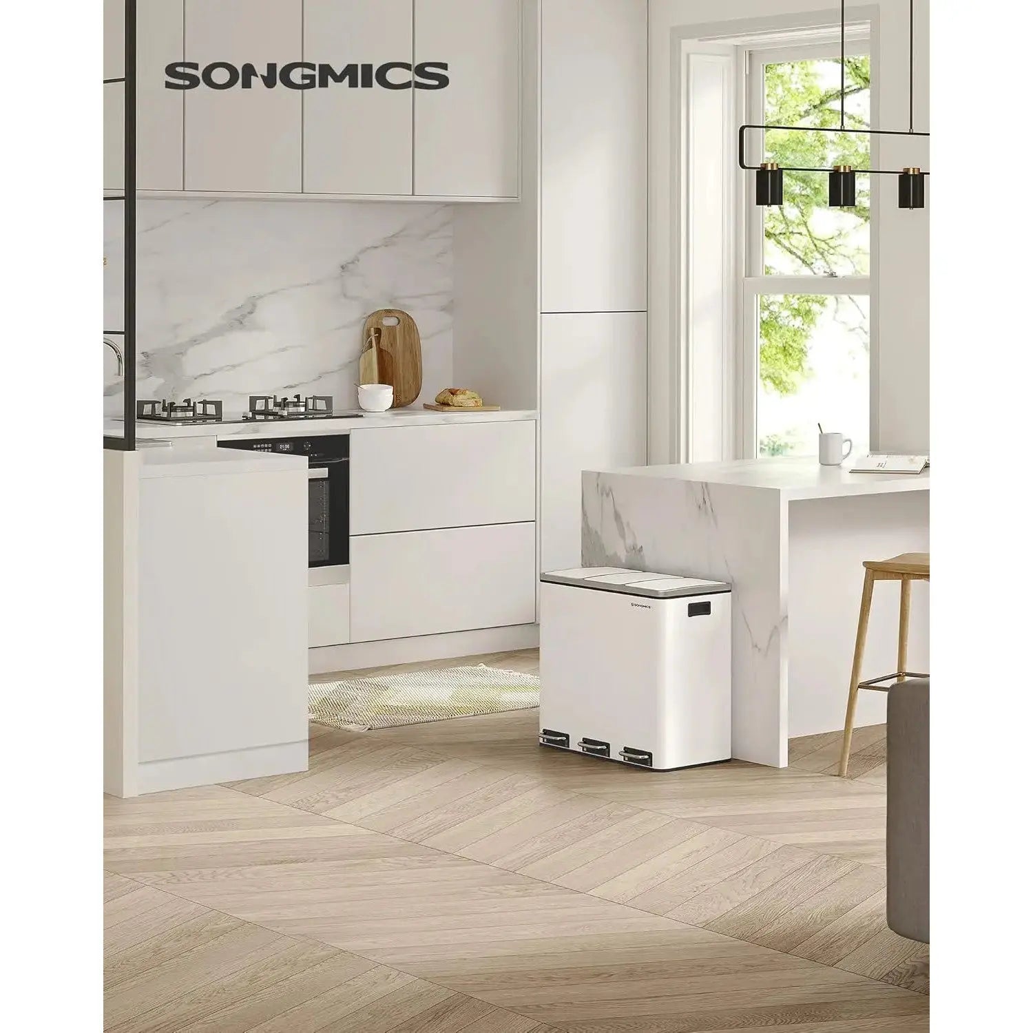 Mülleimer Küche Mülltrennsystem 3 Fächer Wolkenweiss von Songmics