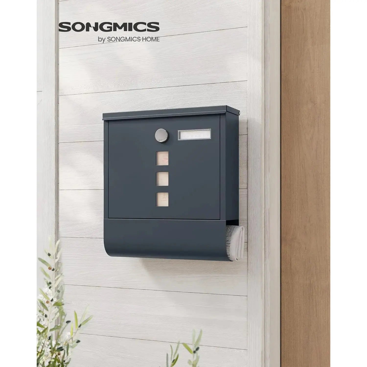Wandbriefkasten Schloss Sichtfenster Zeitungsfach Anthrazitgrau von Songmics