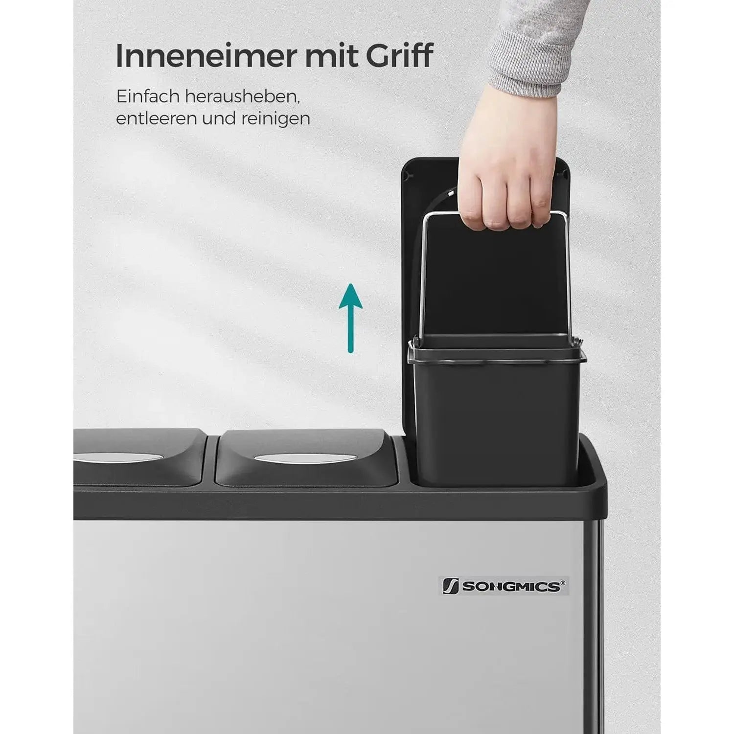 Mülleimer Küche 24L Mülltrennsystem 3 Fächer silbern-schwarz inkl. Müllsäcke von Songmics
