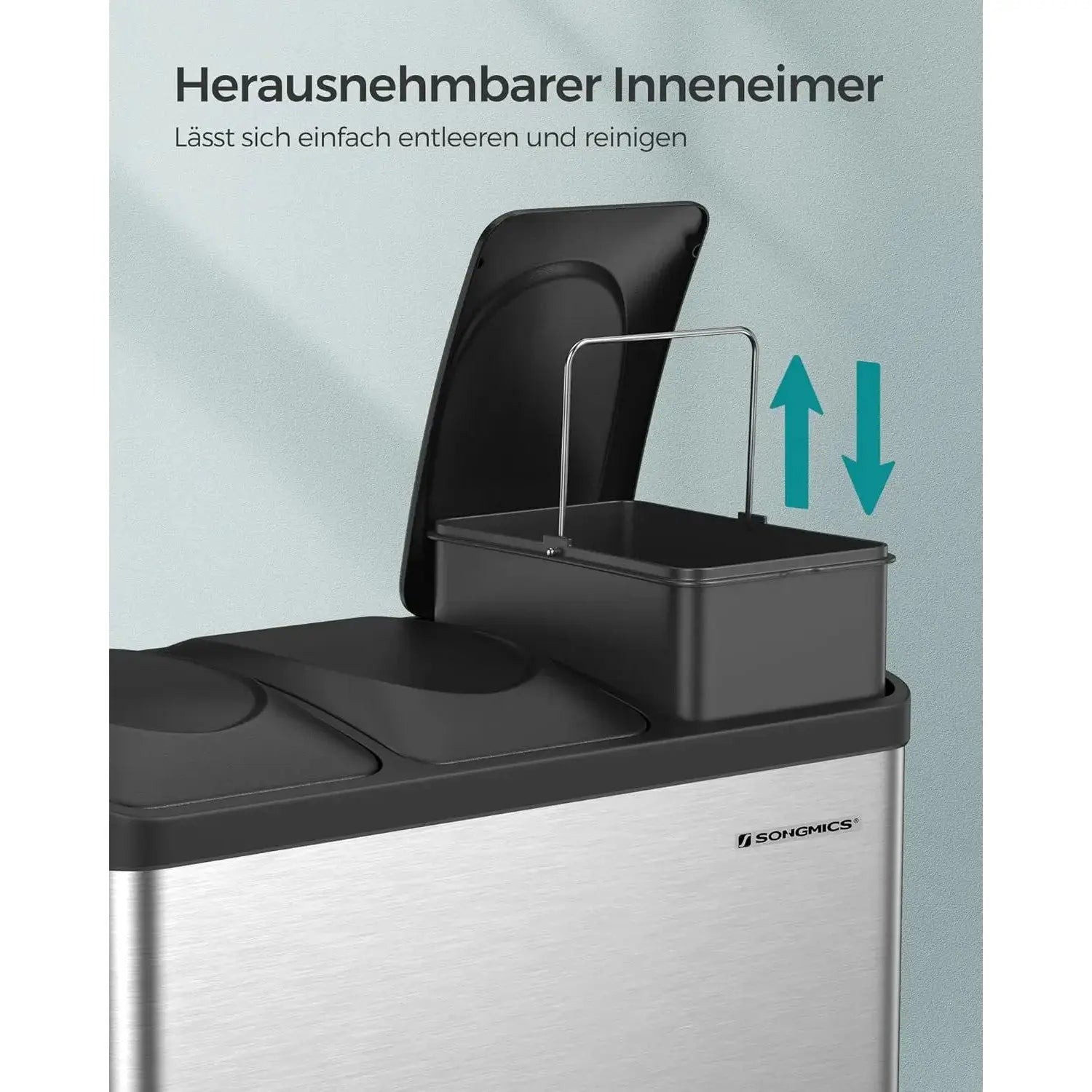 Mülleimer Küche 3-Fächer Treteimer Silber-Schwarz von Songmics