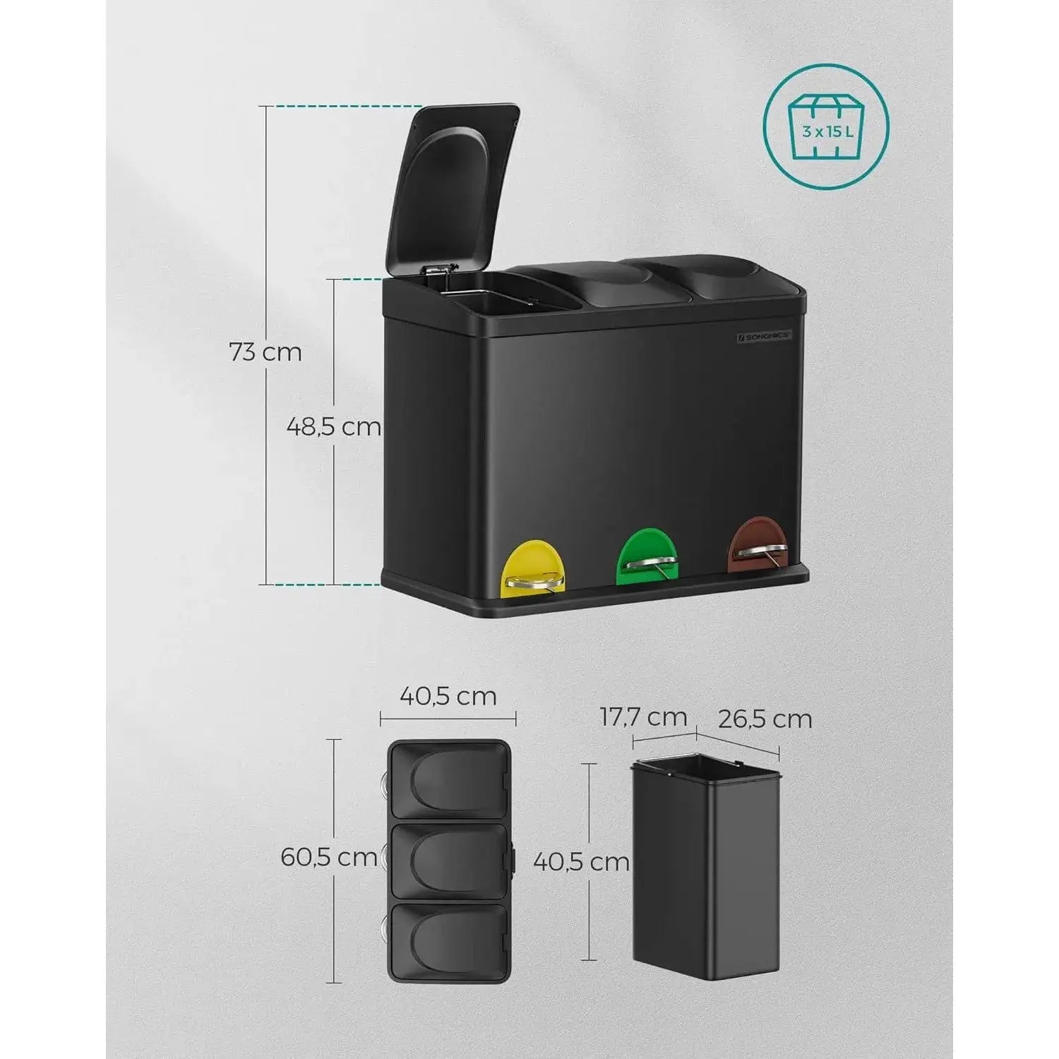 Mülleimer Küche 45L Treteimer Tintenschwarz von Songmics