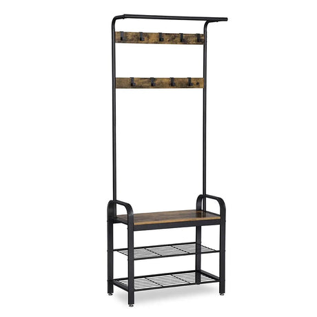 Garderobenständer mit Schuhbank Industrie-Design Vintagebraun-Schwarz von Songmics