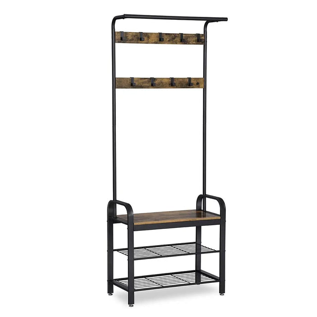 Garderobenständer mit Schuhbank Industrie-Design Vintagebraun-Schwarz von Songmics