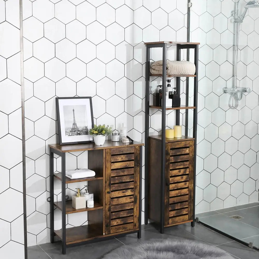 Hochschrank Schmal Offene Versteckte Ablagen Vintagebraun von Songmics