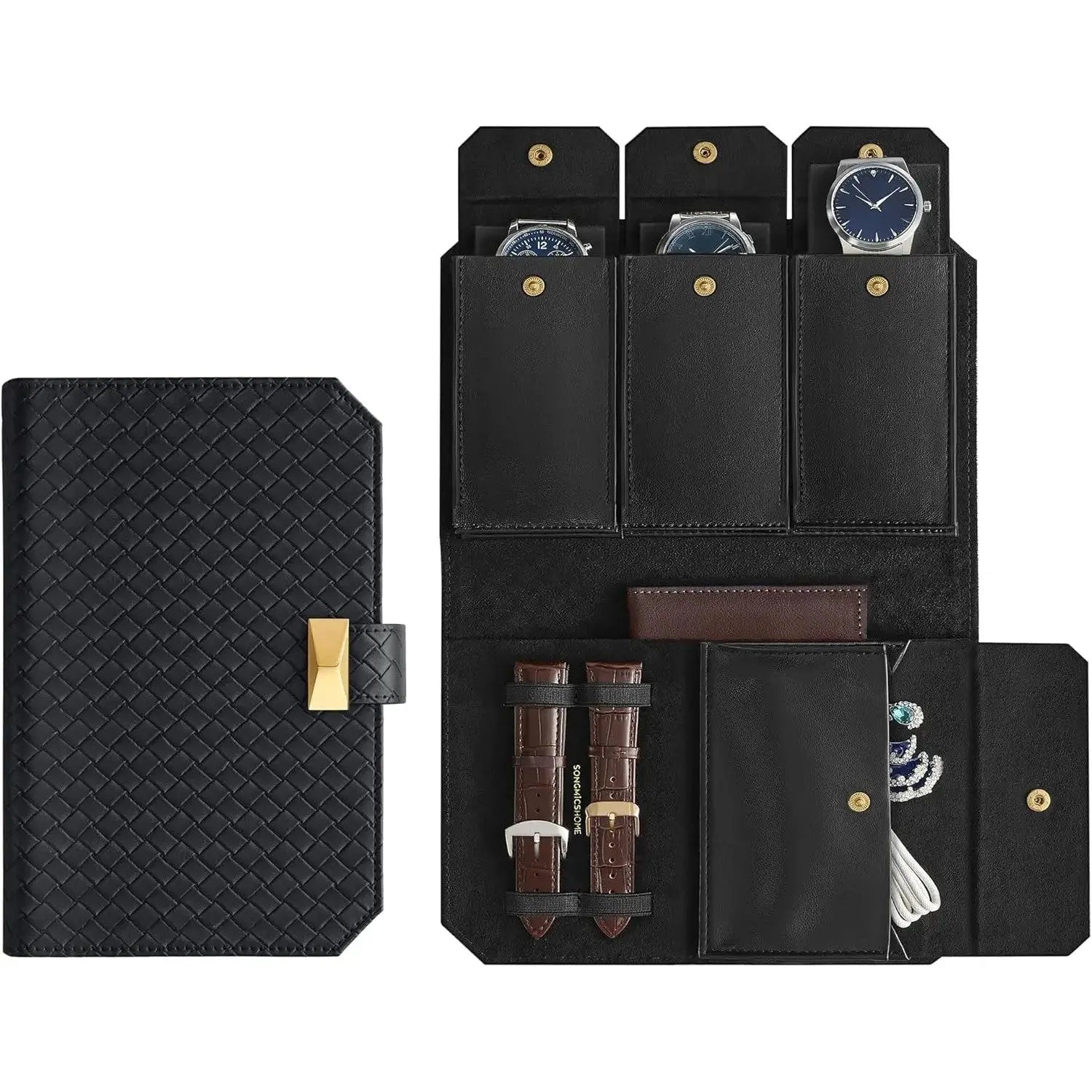 Uhrenbox Reiseetui für 3 Uhren Schwarz von Songmics