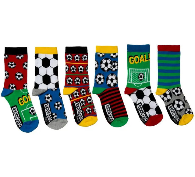 Einzelne Socken im 6er Pack, JUST KICK IT Bunte Fussbälle, Gr. 30-38, mit Geschenkbox von United Oddsocks