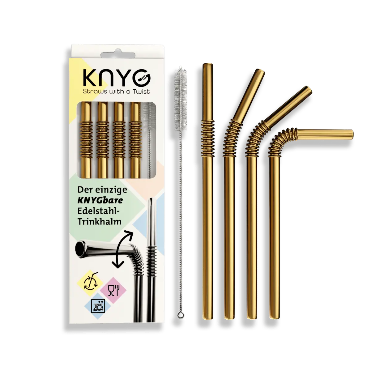Edelstahl Trinkhalme Biegbar Gold 4er Set 22cm von KNYG