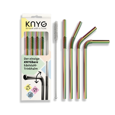 Edelstahl Trinkhalme Biegbar Rainbow 4er Set 22cm