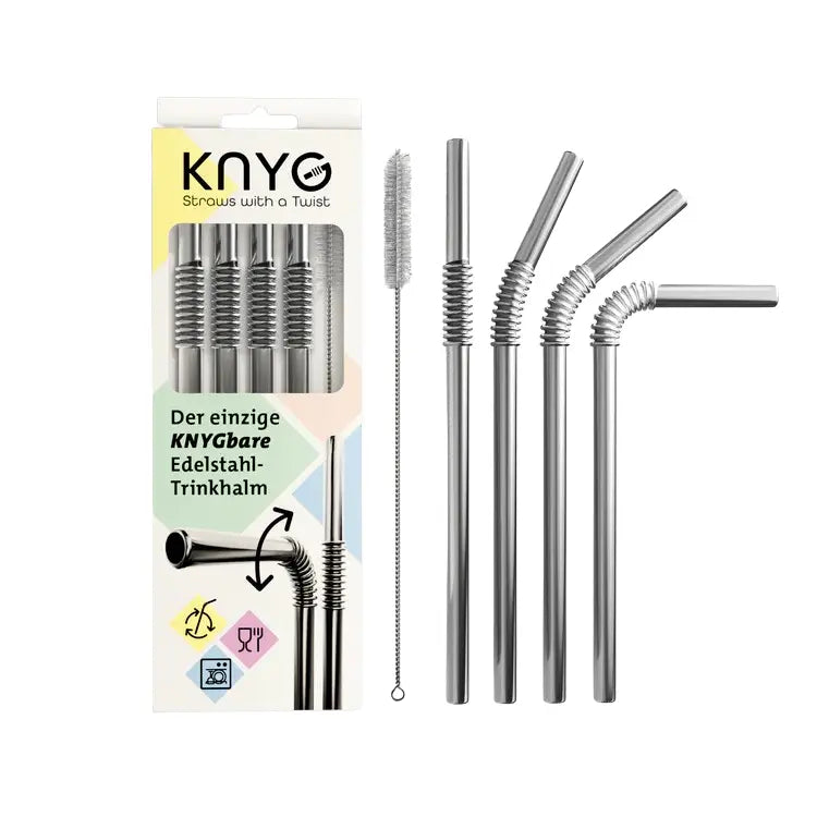 Edelstahl Trinkhalme Biegbar Silber 4er Set 22cm von KNYG