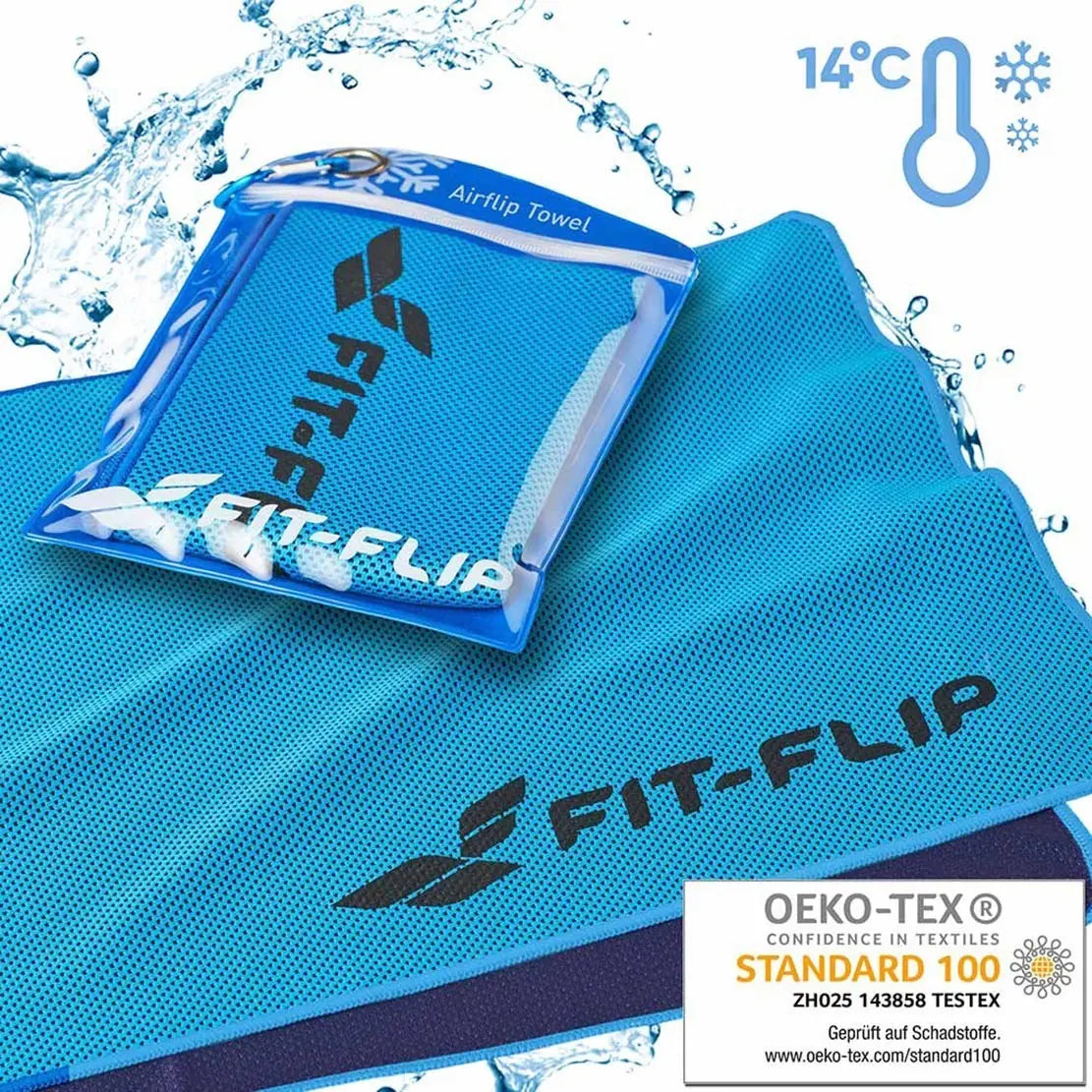 Airflip Towel Kühlhandtuch Mikrofaser mit Tasche 100x30cm Blau von Fit-Flip
