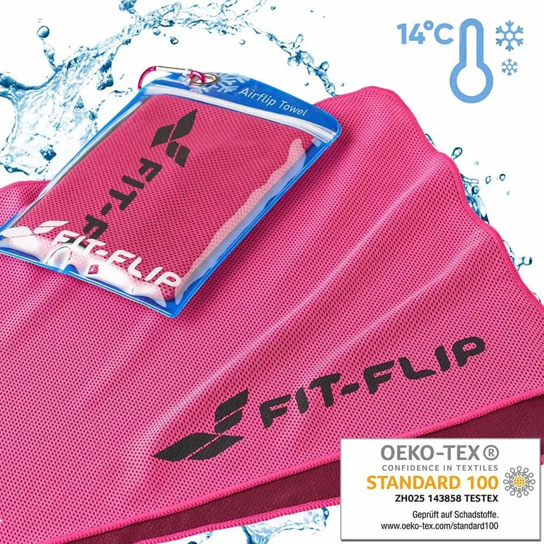 Airflip Towel Kühlhandtuch Mikrofaser mit Tasche 100x30cm Rosa von Fit-Flip