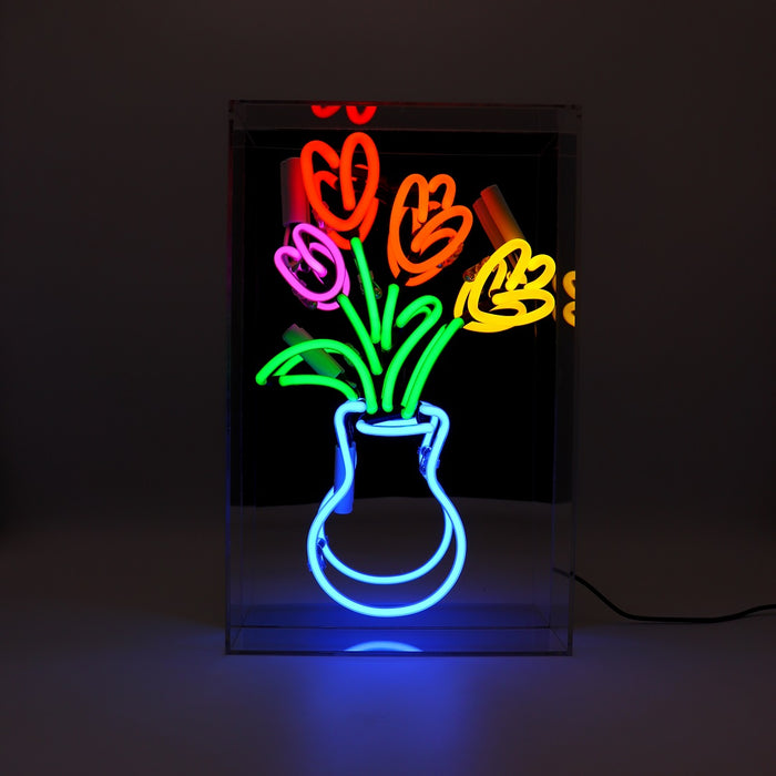 Acryl-Box Neon - Vase mit Tulpen von Locomocean