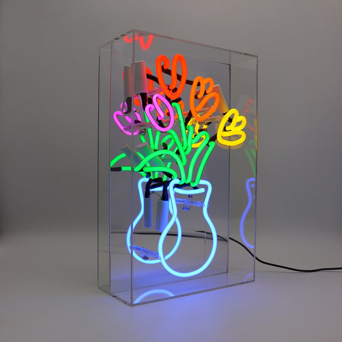 Acryl-Box Neon - Vase mit Tulpen von Locomocean