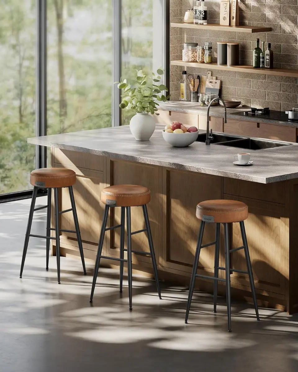 Barhocker Set Kunstleder Mid-Century Karamellbraun von Songmics