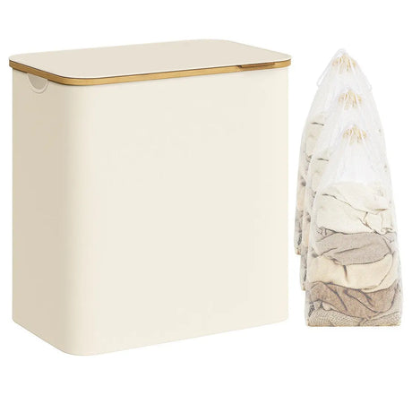 Wäschekorb mit Deckel 3 Fächer Cremeweiss von Songmics