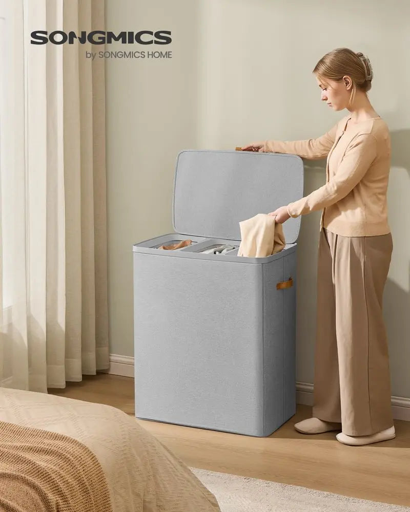 Wäschesortierer 190L 3-Fächer Grau Stoff von Songmics
