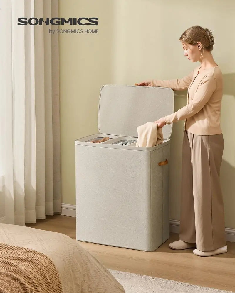 Wäschekorb 190L Cappuccino Beige Stoff von Songmics
