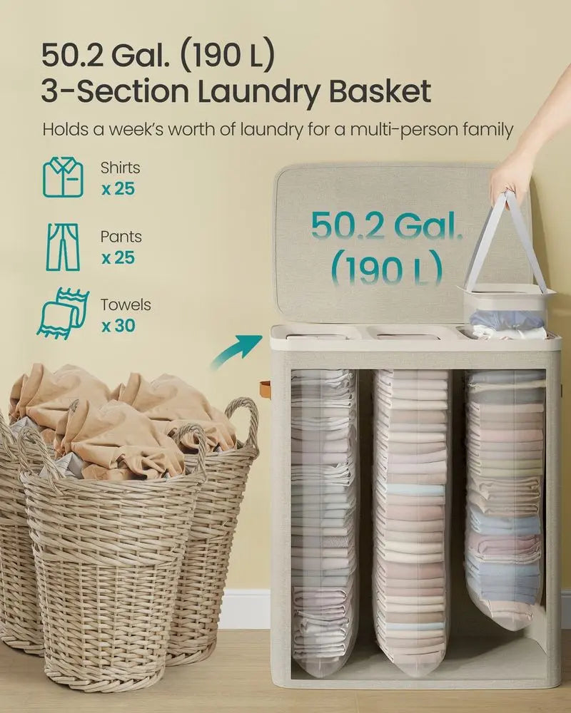 Wäschekorb 190L Cappuccino Beige Stoff von Songmics
