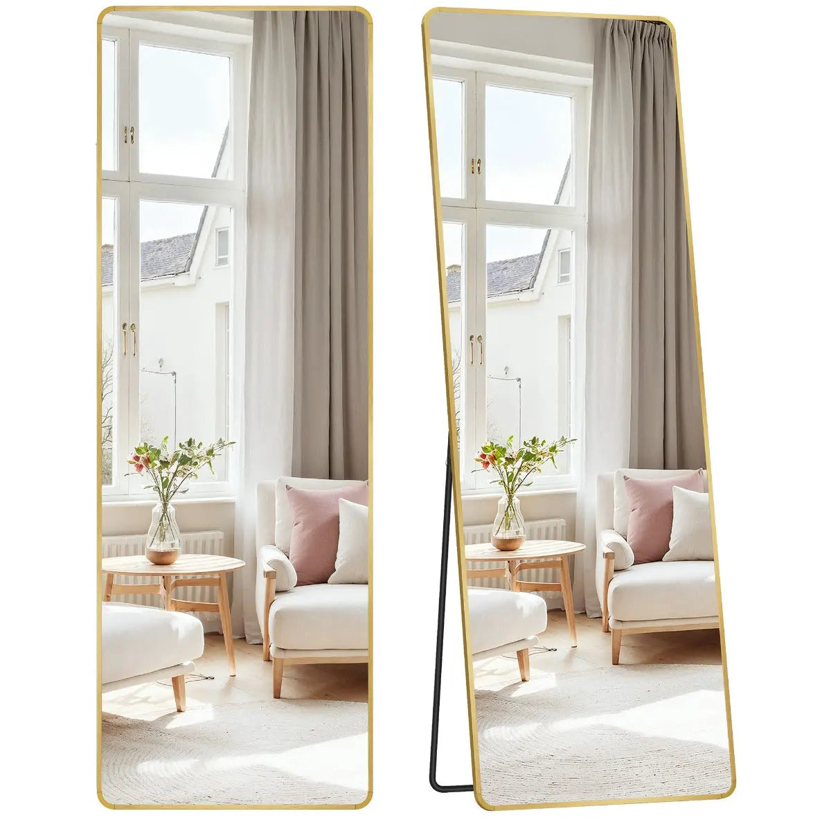 Standspiegel 160x50cm Aluminium Blassgold von Songmics