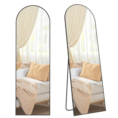 Standspiegel 160cm Aluminium Schwarz Gewölbt von Songmics