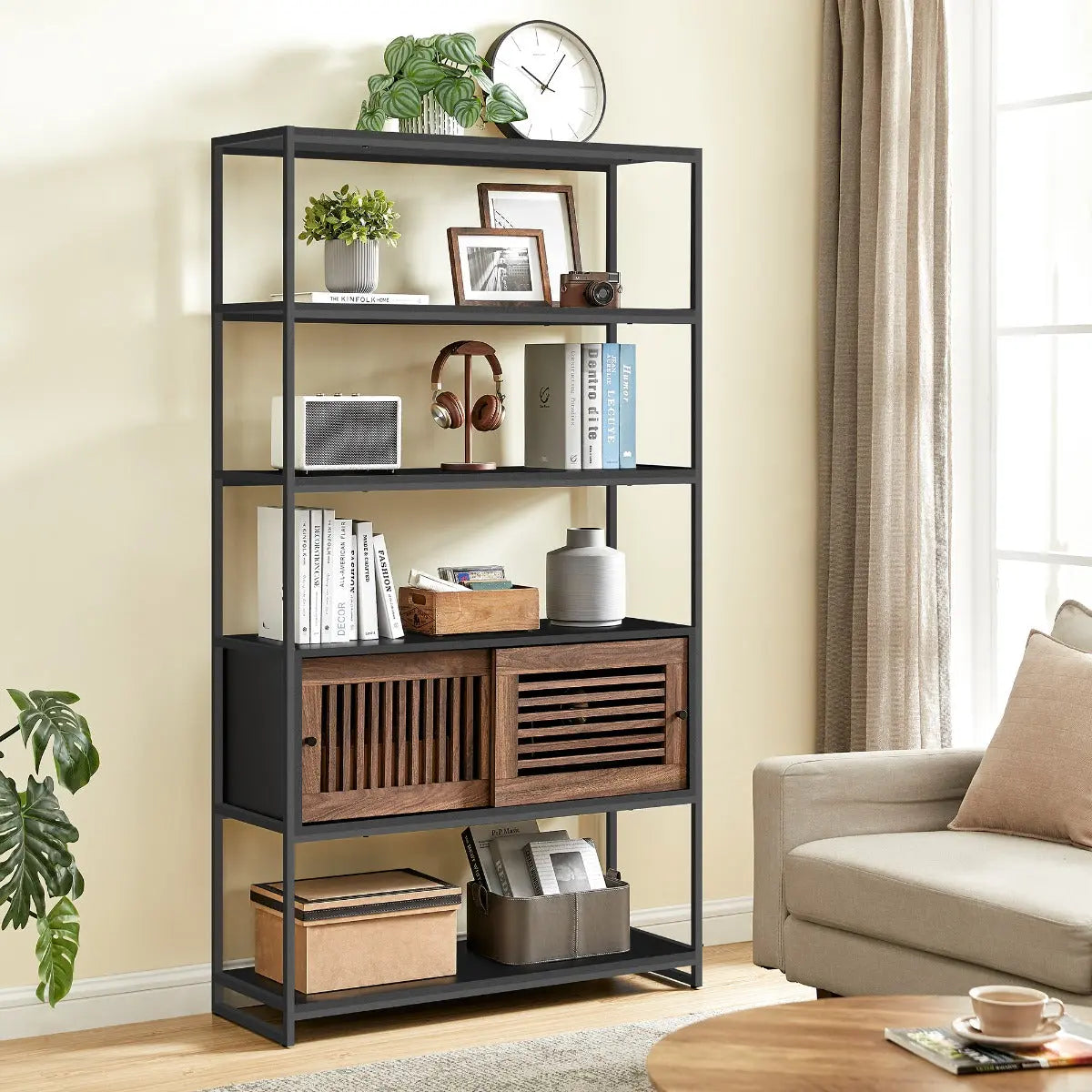Bücherregal Sideboard 5 Ebenen mit Schiebetür von guteszeug.ch