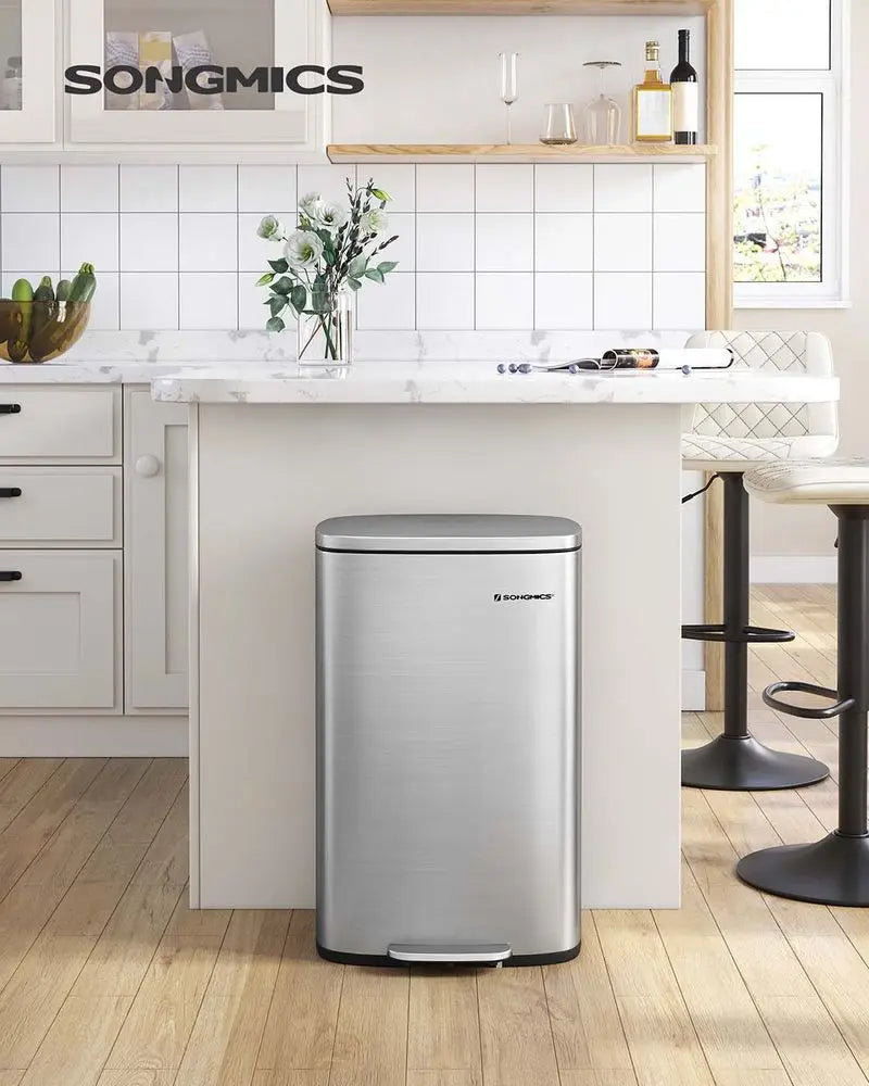 Treteimer 50L Softclose silbern Stahl von Songmics