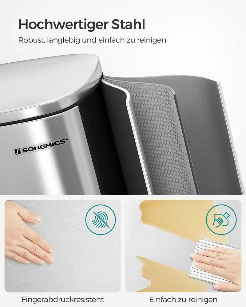 Treteimer 50L Softclose silbern Stahl von Songmics