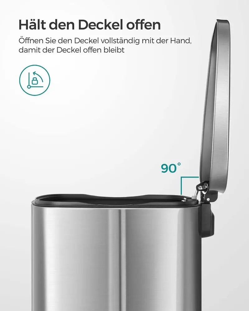 Treteimer 50L Softclose silbern Stahl von Songmics