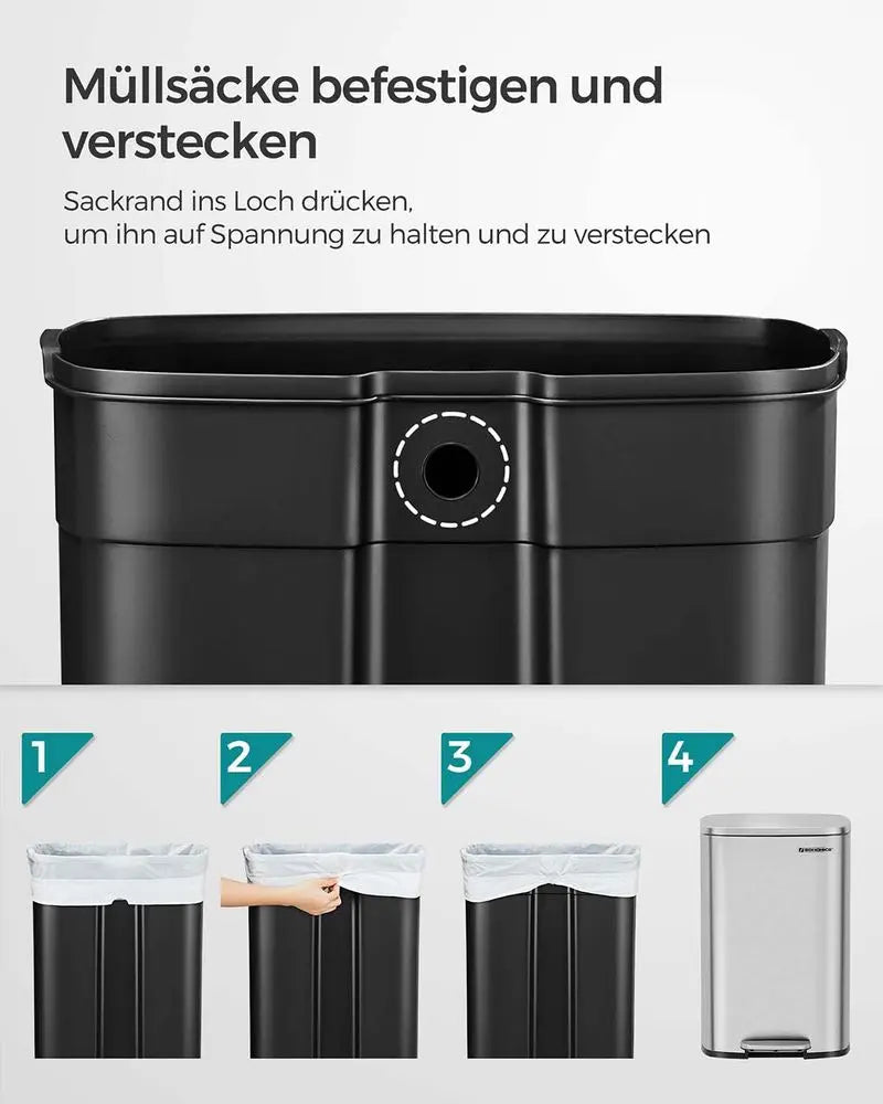 Treteimer 50L Softclose silbern Stahl von Songmics