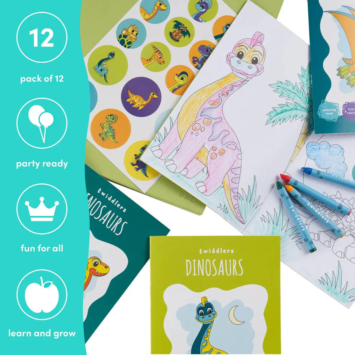 Malbuch Mini mit Sticker Dinosaurier 12 Stück von Twiddlers