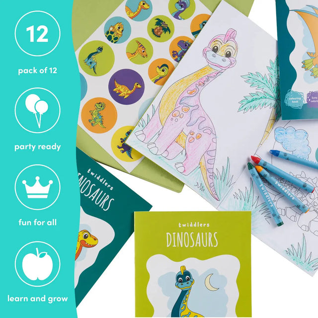 Malbuch Mini mit Sticker Dinosaurier 12 Stück von Twiddlers