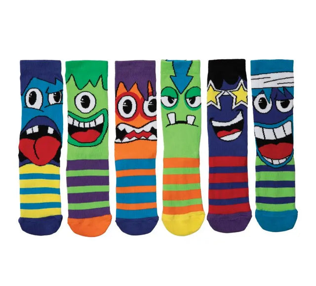 Einzelne Socken im 6er Pack, THE MASHERS Bunte Monster, Gr. 30-38, mit Geschenkbox von United Oddsocks