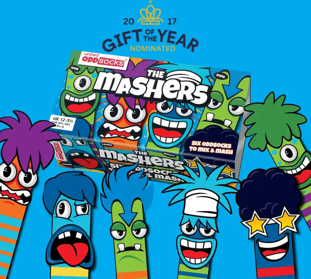 Einzelne Socken im 6er Pack, THE MASHERS Bunte Monster, Gr. 30-38, mit Geschenkbox von United Oddsocks
