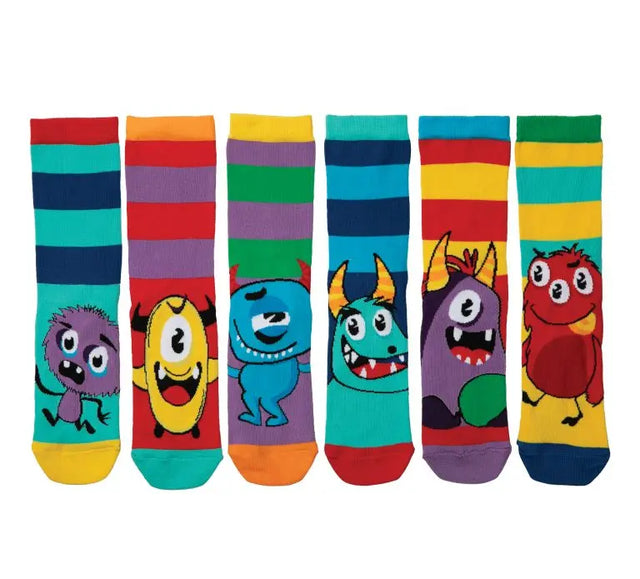 Einzelne Socken im 6er Pack, THE MEDDLERS Bunte Monster, Gr. 30-38, mit Geschenkbox von United Oddsocks