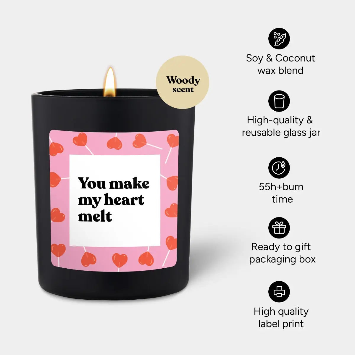 Duftkerze Schwarz Woody You make my heart melt von ChattyCandles