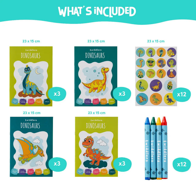 Malbuch Mini mit Sticker Dinosaurier 12 Stück von Twiddlers