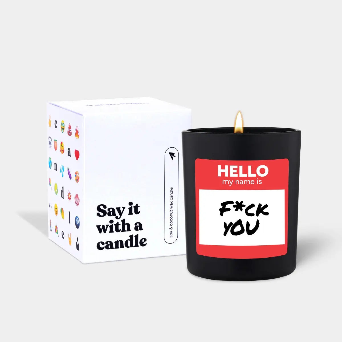 Duftkerze Schwarz Woody Hello my name is fck you von ChattyCandles