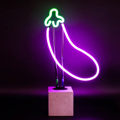 Glas Neon Tischlampe mit Betonsockel - Aubergine