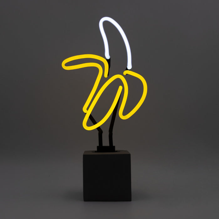 Glas Neon Tischlampe mit Betonsockel - Banane von Locomocean