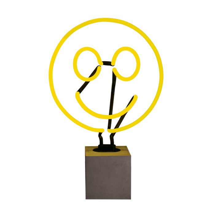 Glas Neon Tischlampe mit Betonsockel - Smiley von Locomocean